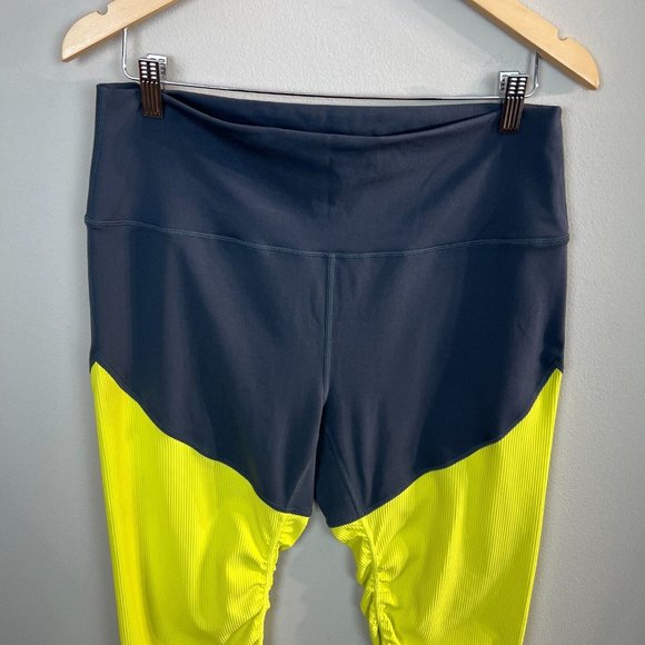 ZYIA Leggings 14 16 Neon Yellow Parallel Luxe High Rise 7/8 Ruched Ribbed Active - Picture 3 of 13